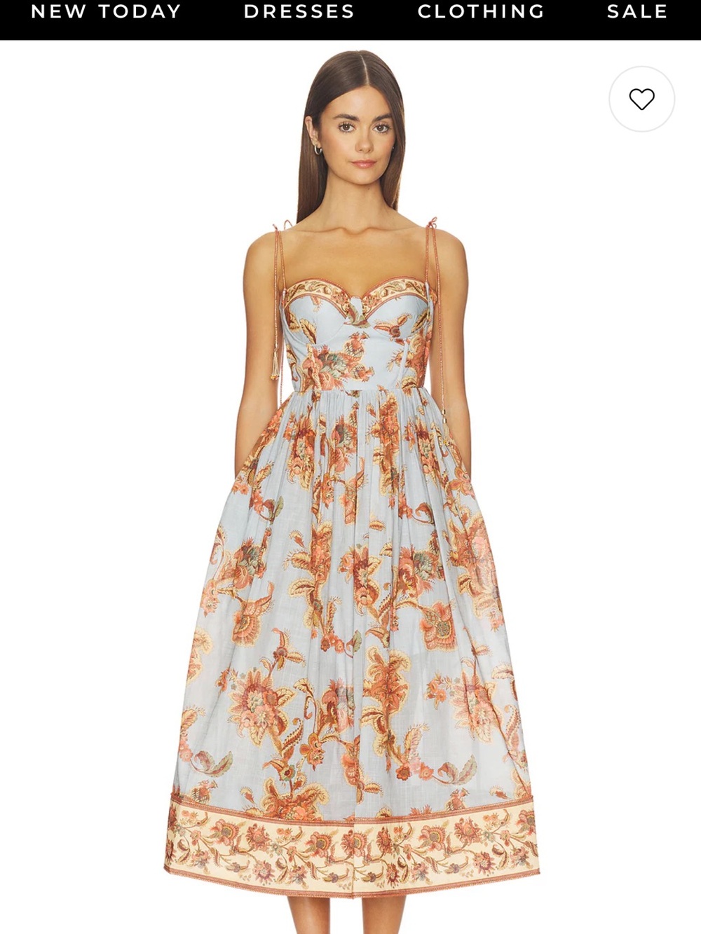 Zimmermann Blue Floral Print Midi Dress with Brown Accents